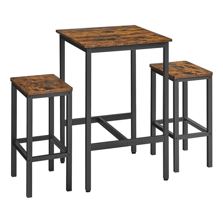 Set med barbord och 2x barstolar BARTIS, brun/svart