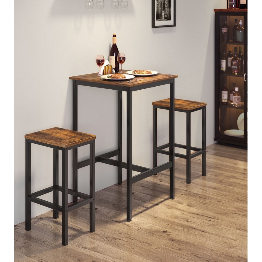 Set med barbord och 2x barstolar BARTIS, brun/svart