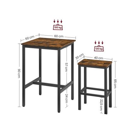 Set med barbord och 2x barstolar BARTIS, brun/svart