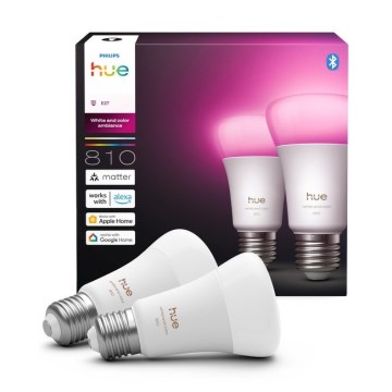Set om 2 dimbara LED-lampor Philips Hue WHITE AND COLOR AMBIANCE E27/6W/230V 1000-20000K
