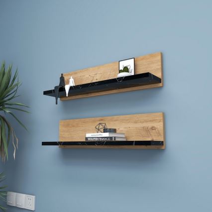 Set om 2 hyllor SHELFIE, furu/svart