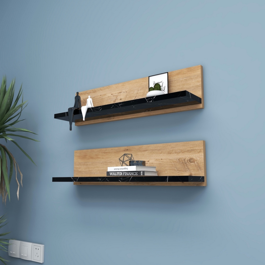 Set om 2 hyllor SHELFIE, furu/svart
