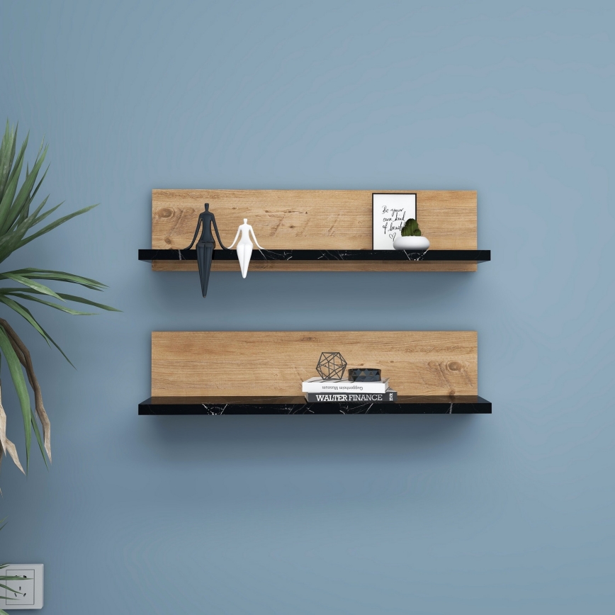 Set om 2 hyllor SHELFIE, furu/svart