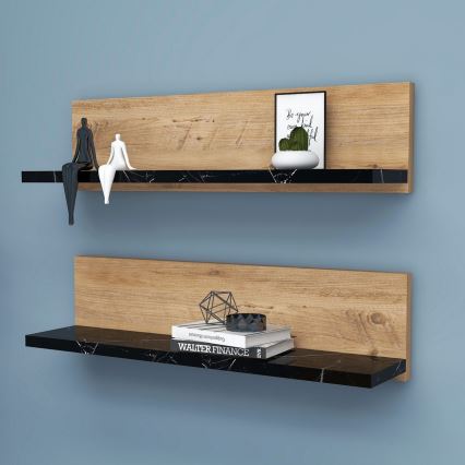 Set om 2 hyllor SHELFIE, furu/svart