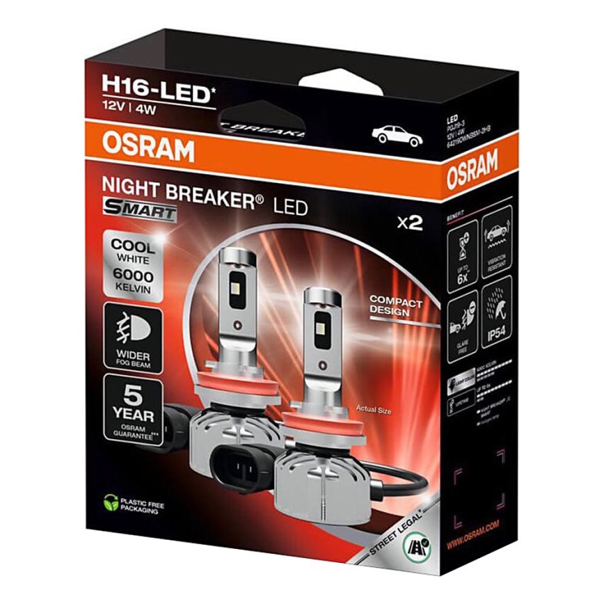 Set om 2 LED-bilampor NIGHT BREAKER SMART H16 PGJ19-3/4W/12V 6000K - Osram