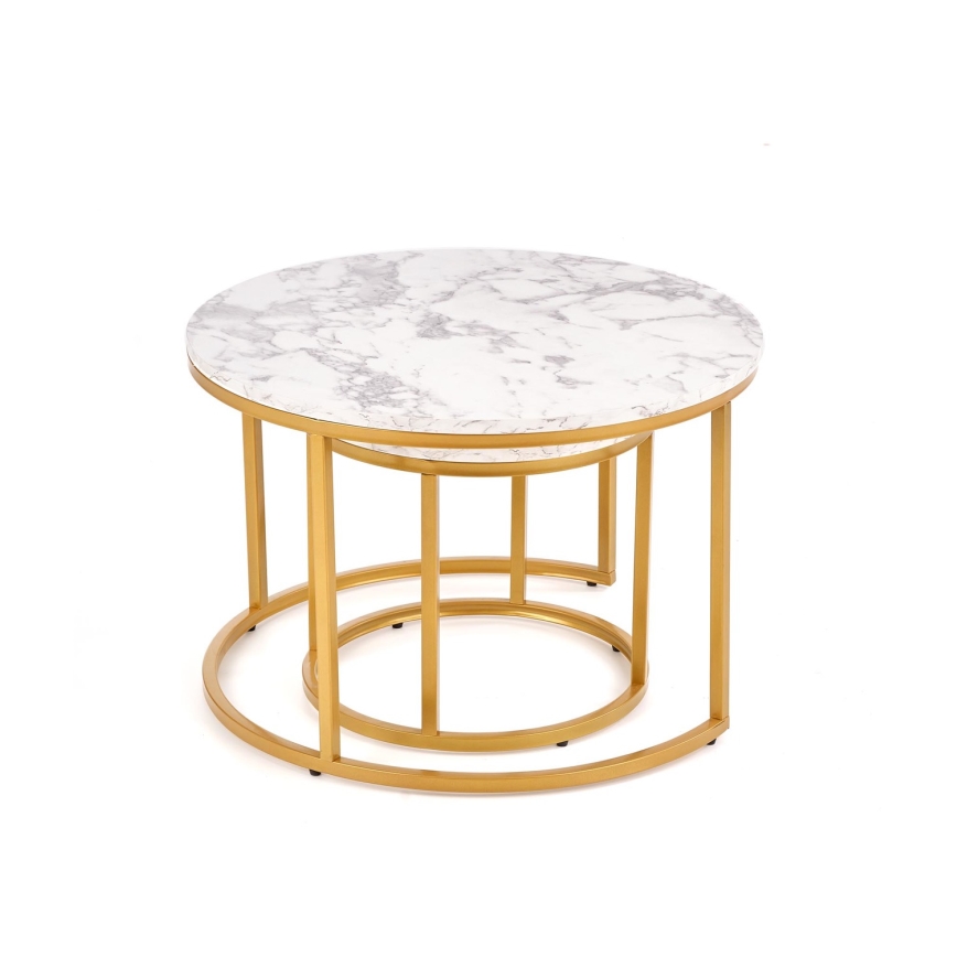 Set om 2 soffbord PACILA, marmordekor/guld