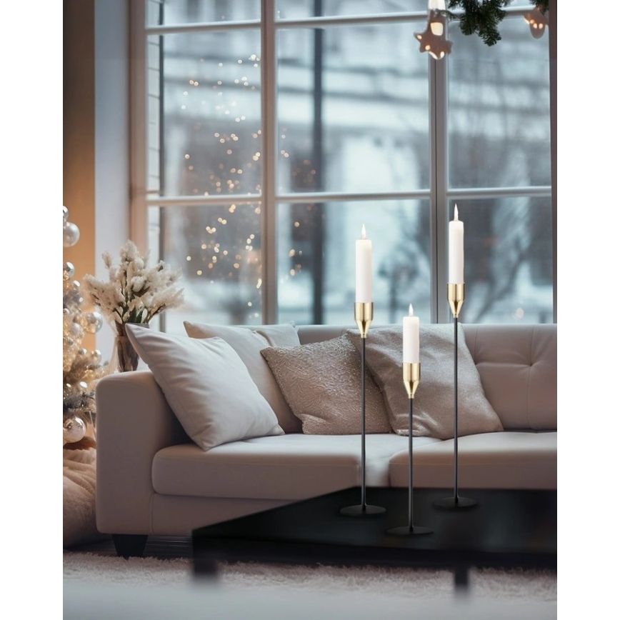 Set om 3 ljusstakar, svart/guld