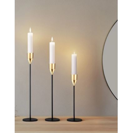 Set om 3 ljusstakar, svart/guld
