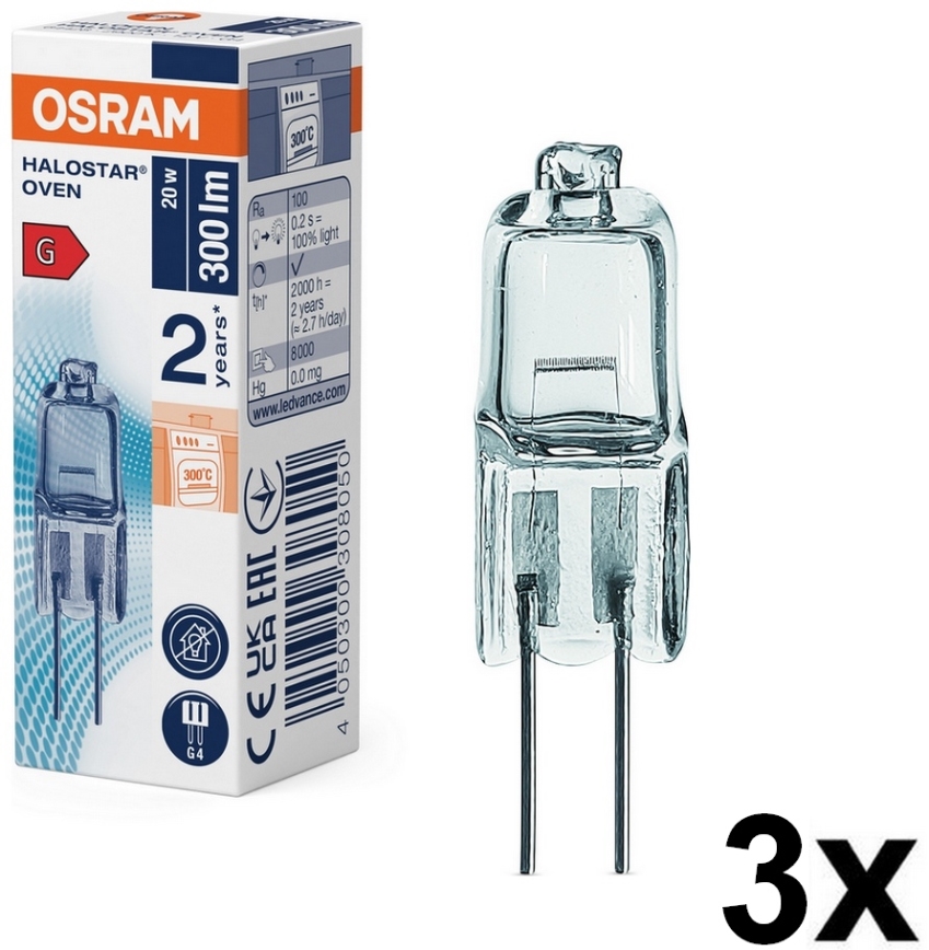 Set om 3 ugnslampor HALOSTAR G4/20W/12V 2700K - Osram