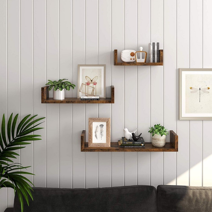 Set om 3 vägghyllor SHELFY, brun