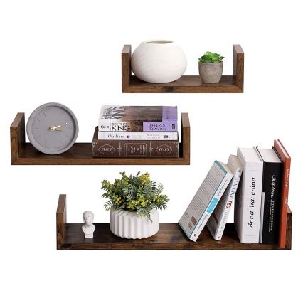 Set om 3 vägghyllor SHELFY, brun