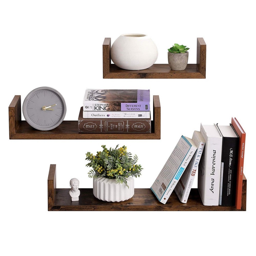 Set om 3 vägghyllor SHELFY, brun