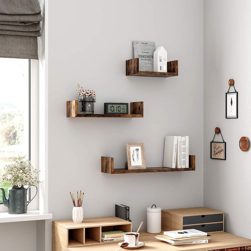Set om 3 vägghyllor SHELFY, brun