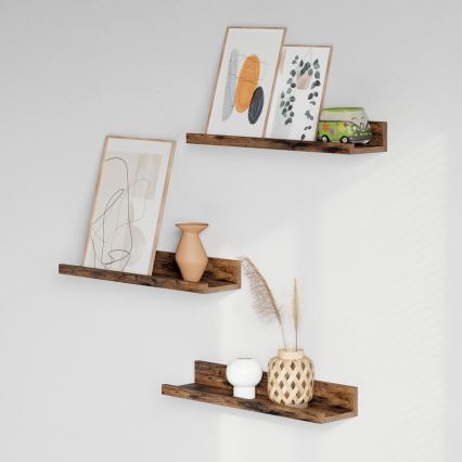 Set om 3 vägghyllor SHELFY, bruna