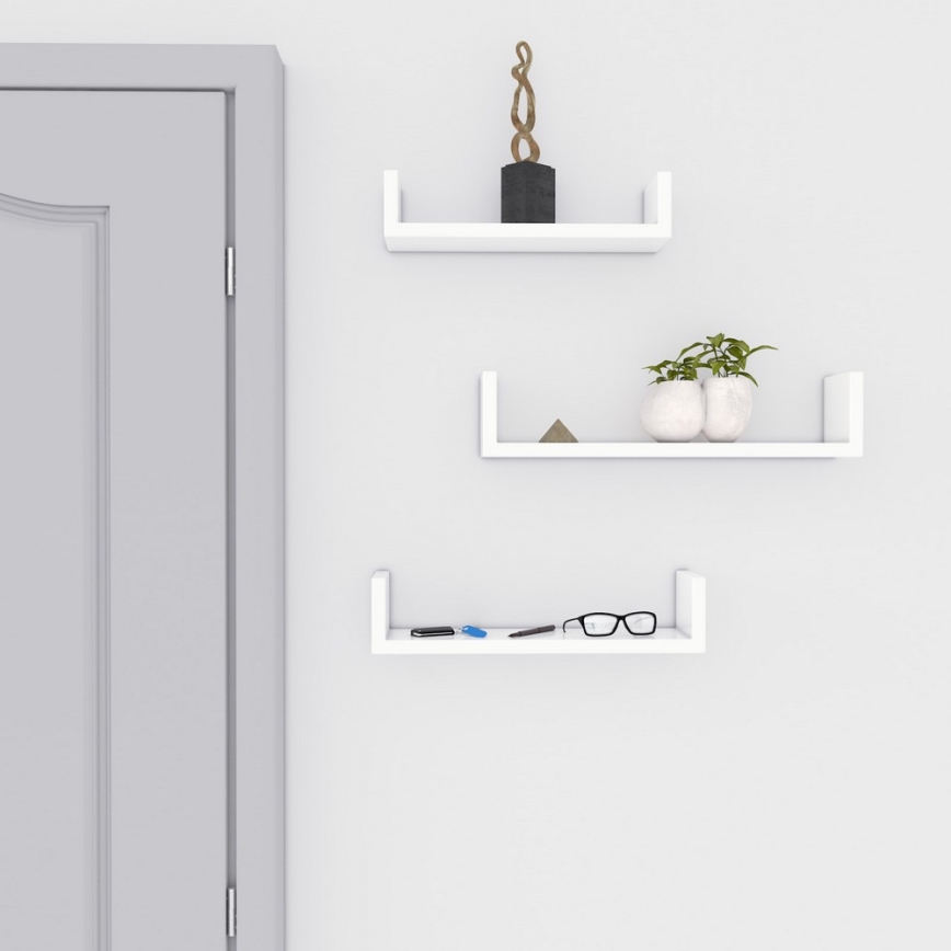 Set om 3 väggmonterade hyllor SHELFY, vit