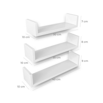 Set om 3 väggmonterade hyllor SHELFY, vit