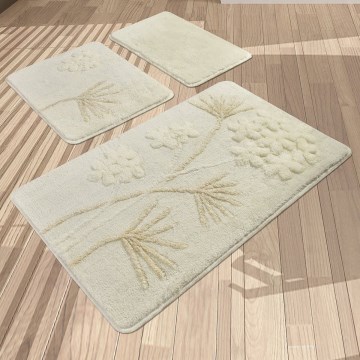SET OM 3x Badrumsmatta ORKIDE 60/60/100 cm beige