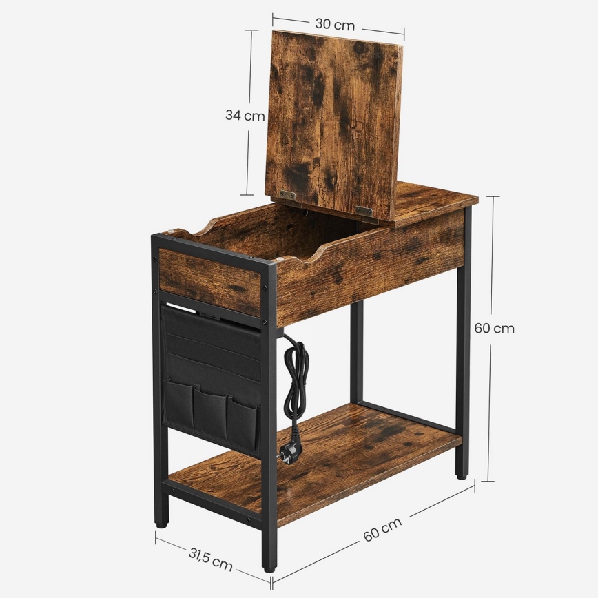 Sidobord med inbyggda eluttag och USB-portar ELDUR brun/svart