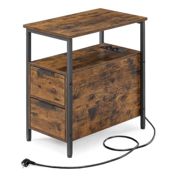 Sidobord med inbyggda eluttag och USB-portar ROD brun/svart