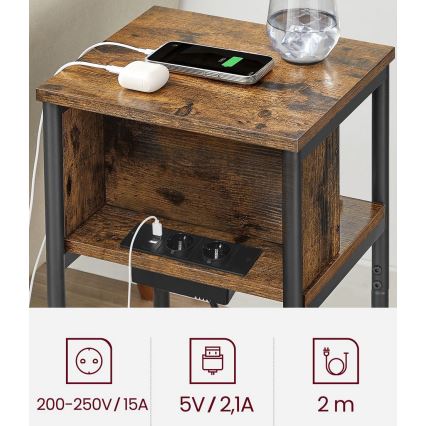 Sidobord med inbyggda eluttag och USB-portar ROD brun/svart