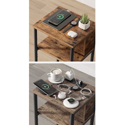 Sidobord med inbyggda eluttag och USB-portar ROD brun/svart