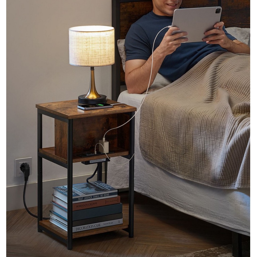 Sidobord med inbyggda eluttag och USB-portar ROD brun/svart