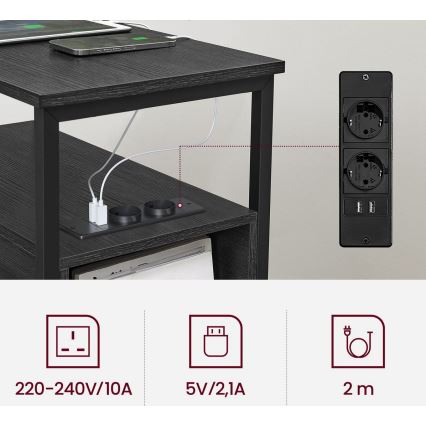 Sidobord med inbyggda eluttag och USB-portar ROD, svart