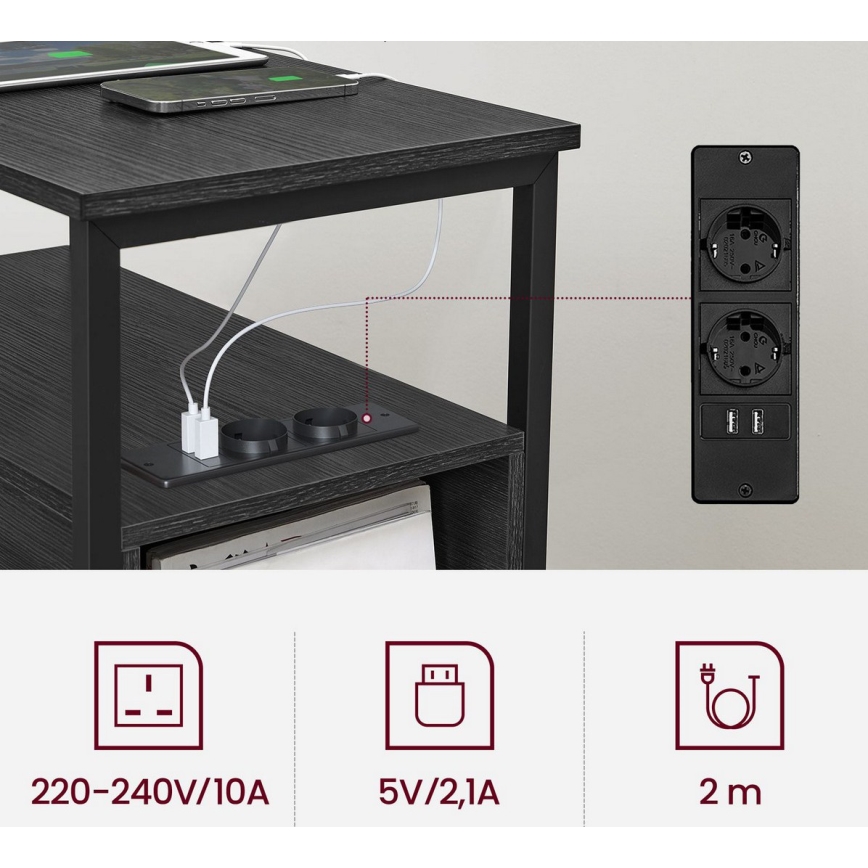 Sidobord med inbyggda eluttag och USB-portar ROD, svart