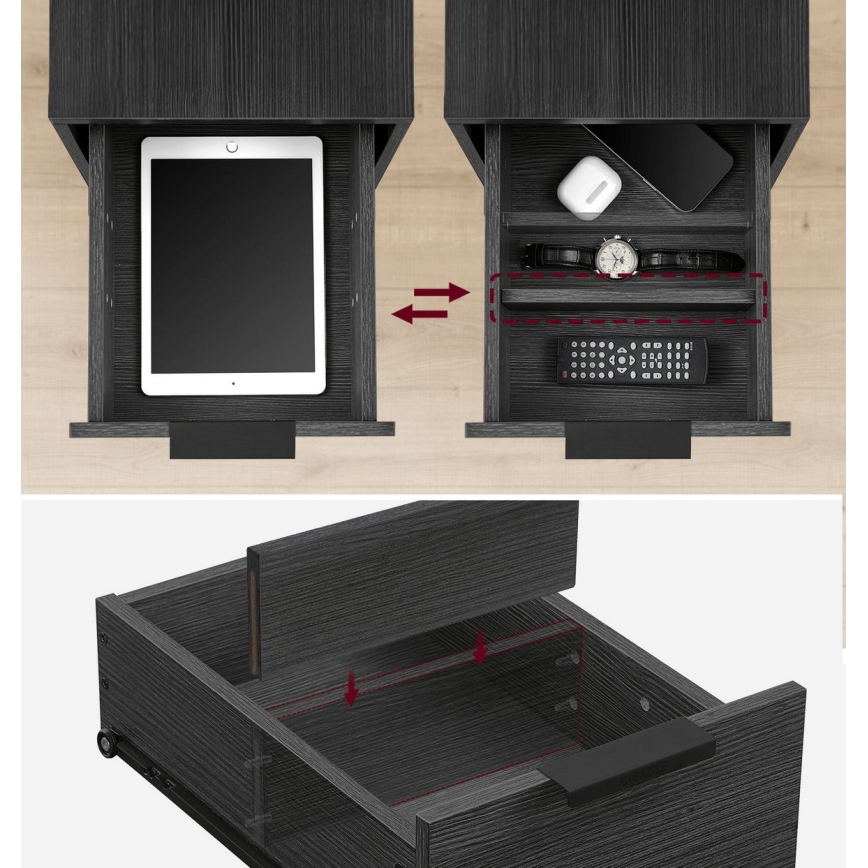 Sidobord med inbyggda eluttag och USB-portar ROD, svart