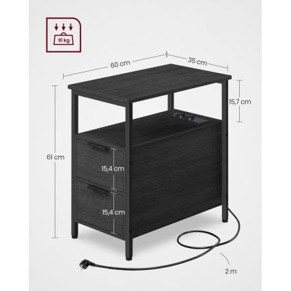 Sidobord med inbyggda eluttag och USB-portar ROD, svart