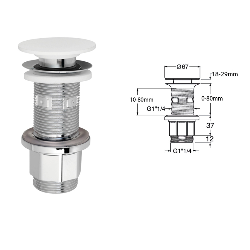 Silfra - Tvättställsbottenventil Ø 6,7 cm vit/blank krom