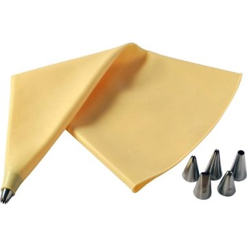 Silikonspritspåse + 6 tyllar TORO gul/rostfritt stål