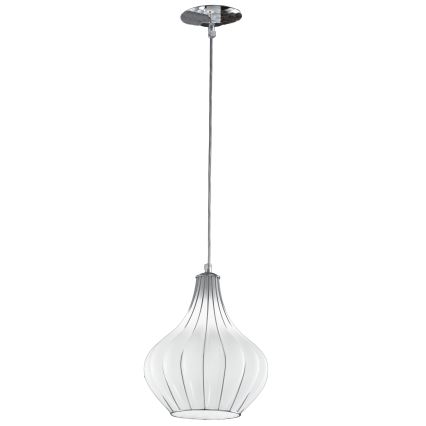 SIRU - Ljuskrona med textilsladd AURIGA 1xE14/40W/230V diameter 26 cm matt krom/vit Venetiansk glas