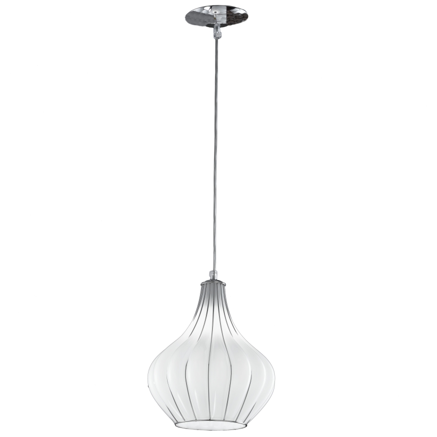 SIRU - Ljuskrona med textilsladd AURIGA 1xE14/40W/230V diameter 26 cm matt krom/vit Venetiansk glas
