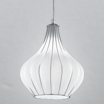 SIRU - Ljuskrona med textilsladd AURIGA 1xE14/40W/230V diameter 26 cm matt krom/vit Venetiansk glas