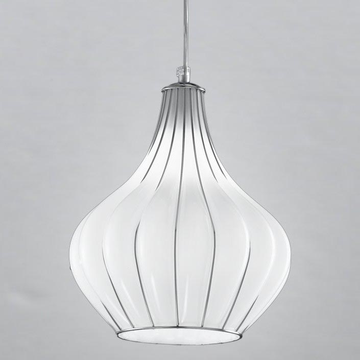 SIRU - Ljuskrona med textilsladd AURIGA 1xE14/40W/230V diameter 26 cm matt krom/vit Venetiansk glas