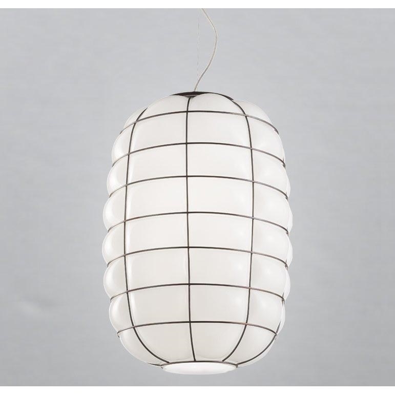 SIRU - Ljuskrona med textilsladd LANTERNA 1xE27/60W/230V diameter 32 cm svart/vit Venetiansk glas