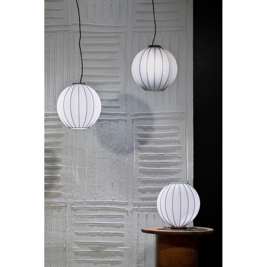 SIRU - Ljuskrona med textilsladd SFERA 1xE27/60W/230V diameter 42 cm svart/vit Venetiansk glas