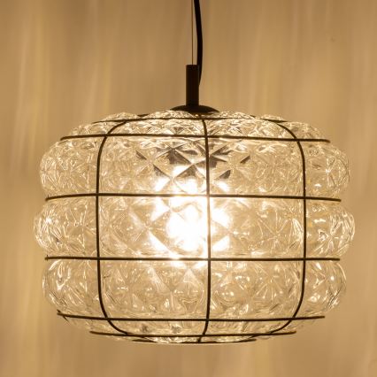 SIRU - Ljuskrona med textilsladd TERRA 1xE27/60W/230V svart/genomskinlig Venetiansk glas