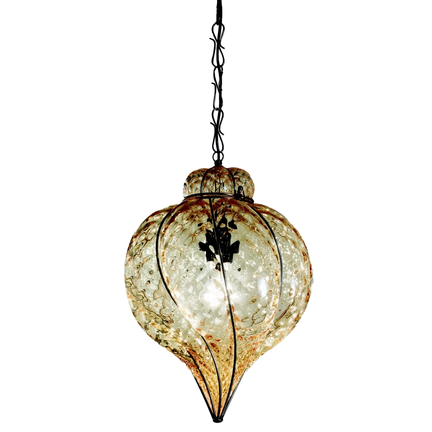 SIRU - Ljuskrona på kedja GOCCIA 1xE27/60W/230V diameter 25 cm beige/brun Venetiansk glas