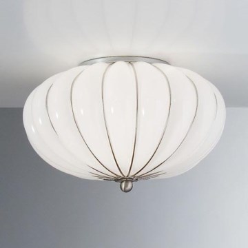 SIRU - Taklampa GIOVE 2xE14/40W/230V diameter 29 cm matt krom/vit Venetiansk glas