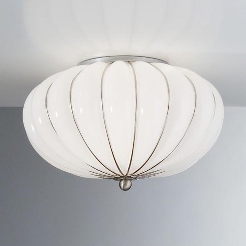 SIRU - Taklampa GIOVE 2xE14/40W/230V diameter 29 cm matt krom/vit Venetiansk glas