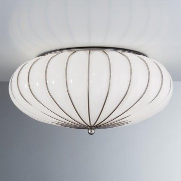 SIRU - Taklampa GIOVE 3xE27/60W/230V diameter 48 cm matt krom/vit Venetiansk glas