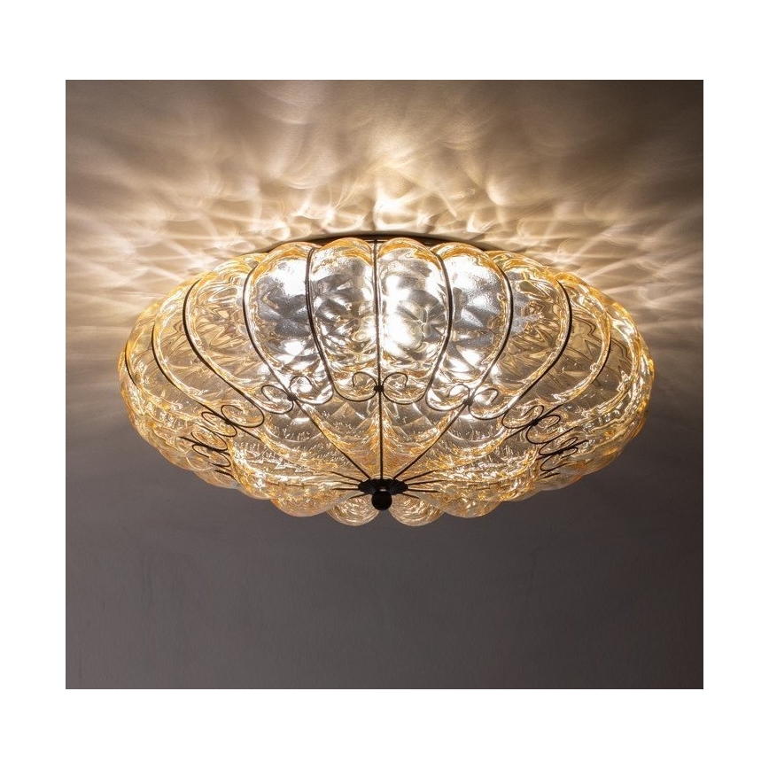 SIRU - Taklampa SOLE 3xE14/40W/230V diameter 31 cm beige/matt krom Venetiansk glas