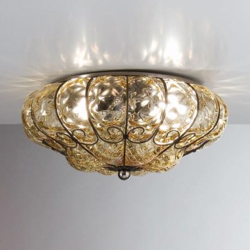 SIRU - Taklampa SOLE 3xE14/40W/230V diameter 31 cm beige/matt krom Venetiansk glas