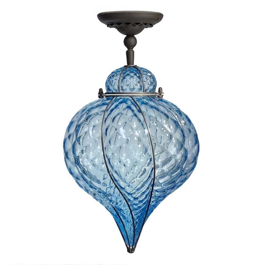 SIRU - Ytmonterad ljuskrona GOCCIA 1xE27/60W/230V diameter 25 cm blå/brun Venetiansk glas