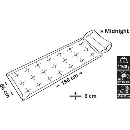 Självuppblåsande liggunderlag med kudde 180x66 cm grå