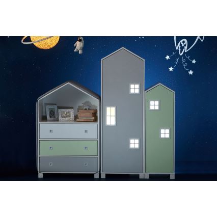 Skåp för barn MIRUM 126x80 cm vit/grå/grön