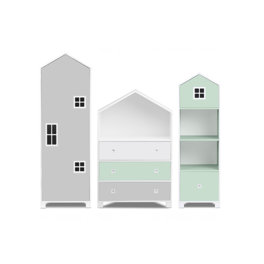 Skåp för barn MIRUM 126x80 cm vit/grå/grön