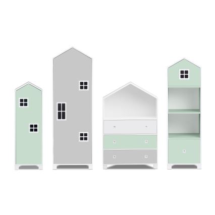 Skåp för barn MIRUM 126x80 cm vit/grå/grön